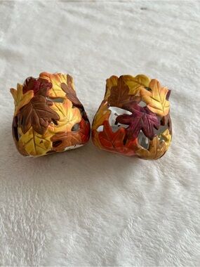 Autumn Leaf Candle Holders - Fall Orange & Yellow Set